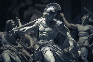 Obraz premium The mighty warrior Achilles during the Trojan War. Ancient Greek and Roman mythology. Marble statue.