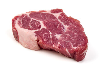 Fresh Raw Pork Neck Cut Isolated on White Background.