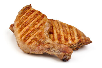 Roasted chicken quarters, isolated on white background.