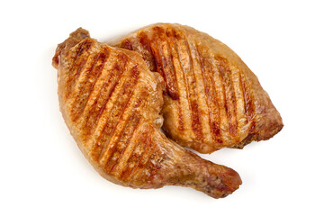 Roasted chicken quarters, isolated on white background.