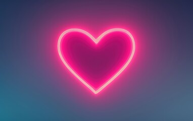 A vibrant neon heart shape glowing in pink against a dark blue background, perfect for expressing love and affection.