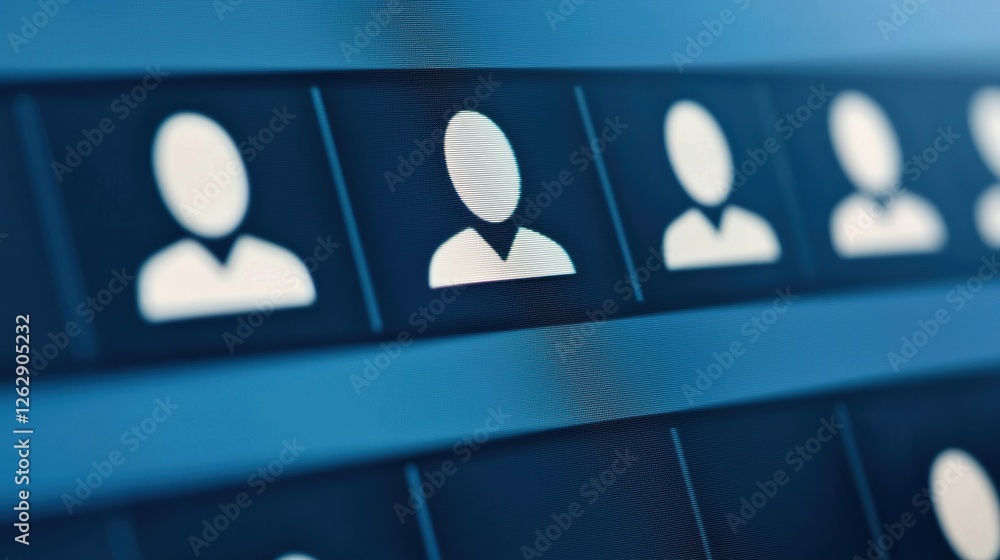 Aufkleber close-up of user icons on a digital interface, representing online profiles or social networks in a 