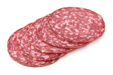 Milano Salami Slices Isolated on White Background.