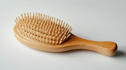 A hairbrush with hair loss visible on the bristles, isolated on a clean white background, showing the effects of thinning hair.