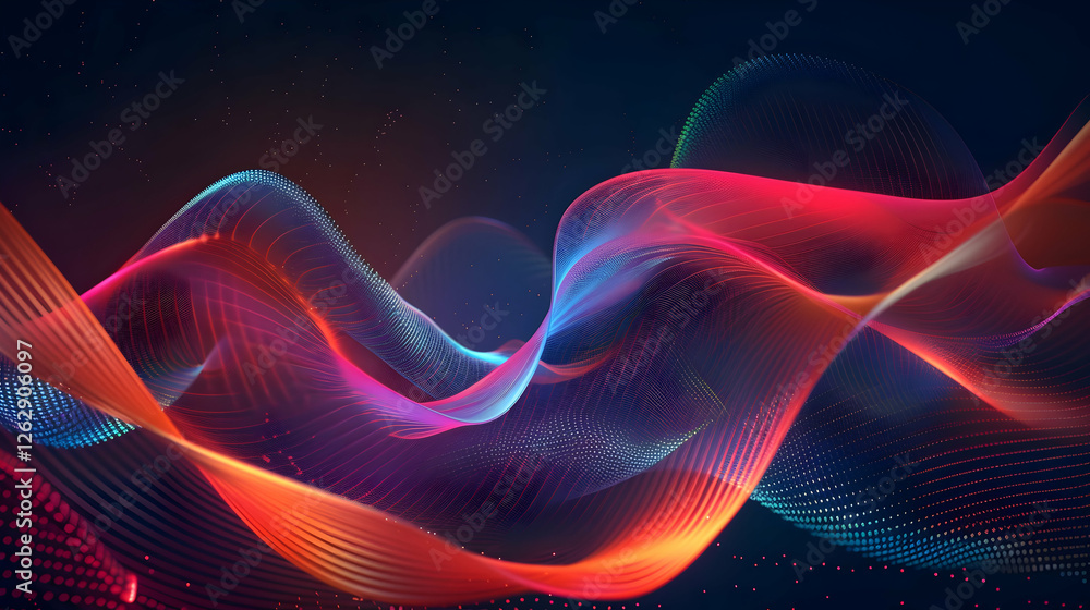 Poster vibrant abstract waves of color flowing through a dark background, creating a dynamic visual effect