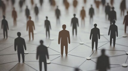 Conceptual image of networking with abstract human figures connected by lines, symbolizing collaboration and communication.