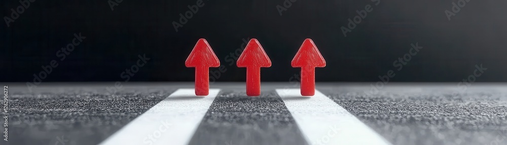 Poster three red arrows point upward against a dark background, symbolizing progress and direction on a str