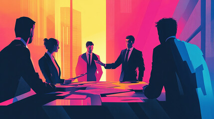 A company undergoing an acquisition process, with executives reviewing acquisition documents and financial data