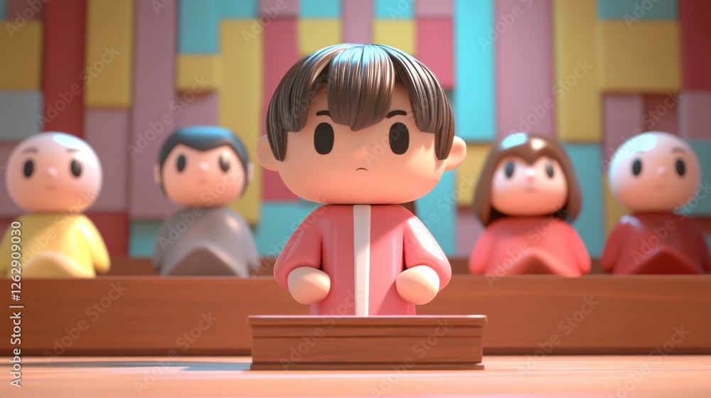 Aufkleber a colorful animated scene featuring a character in front of an audience with varied expressions.
