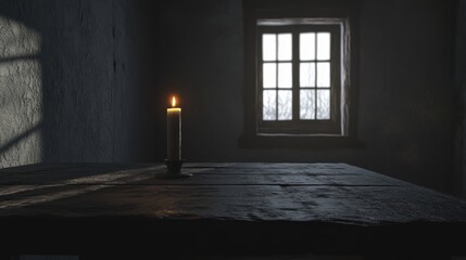 Dark empty room with single flickering light bulb casting long shadows, emphasizing absence of power and eerie atmosphere, minimalist setting with focus on light bulb's glow.