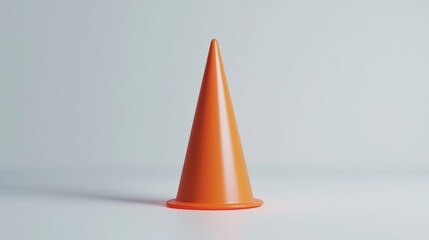 Fototapeta premium An orange traffic cone standing upright on a clean, minimalist background, ideal for safety or construction-related themes.