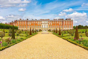 Hampton Court palace and privy garden in spring, London, UK