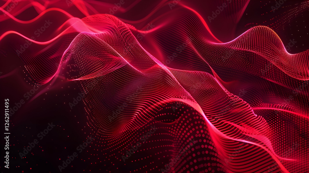 Poster abstract red wave patterns flowing seamlessly in a dark background, creating a dynamic visual effect