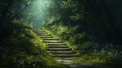 A well-worn path through a dense forest, created by countless steps, each one a testament to journey and perseverance.