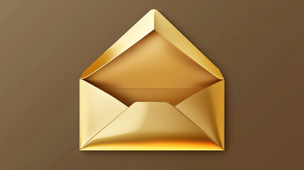 Open gold envelope with a glossy finish and triangular flap, ideal for delivering important