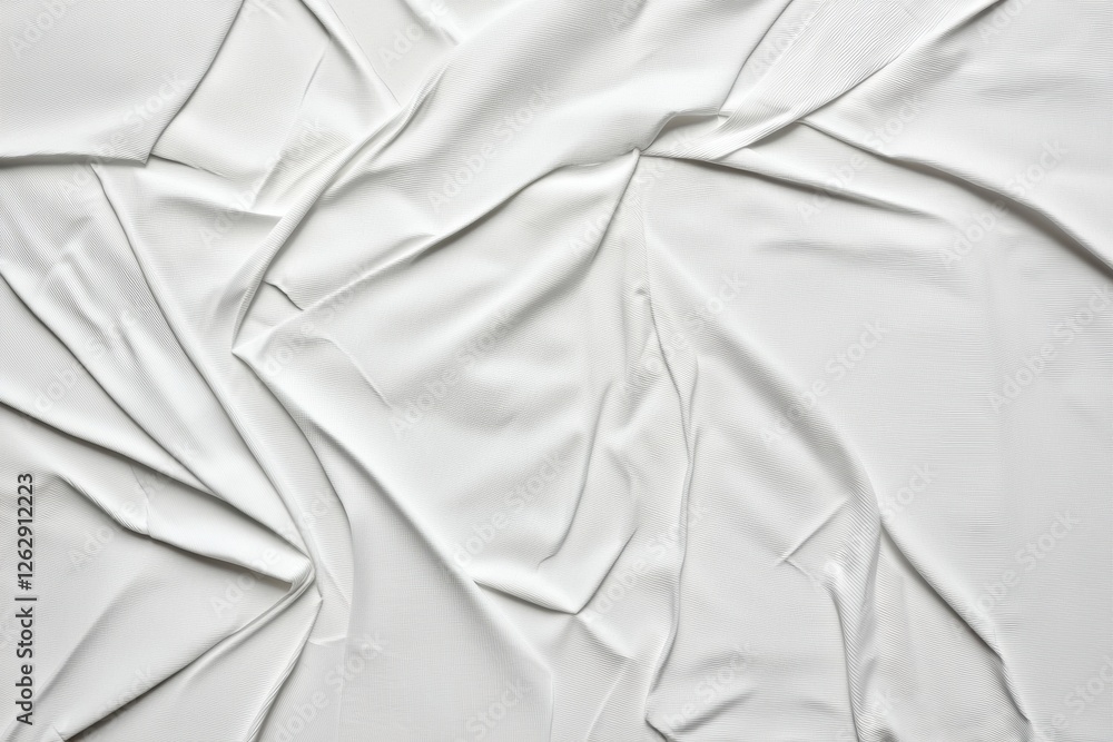 Poster high-resolution top view of large white plastic material with creases, captured in a studio setting 