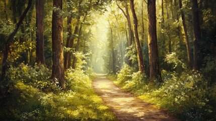 Fototapeta premium A walk in a forest, where each step connects you to the earth, grounding your thoughts and calming your spirit.