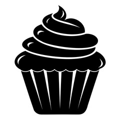 A Simple and bold black silhouette of a Cupcake isolated on a transparent background