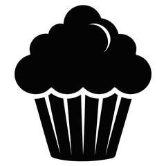 A Simple and bold black silhouette of a Cupcake isolated on a transparent background