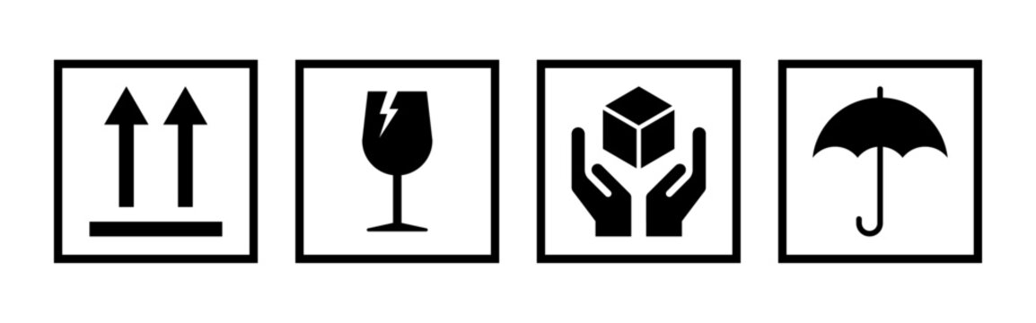 Packaging symbols. Handle with care. Fragile icon set