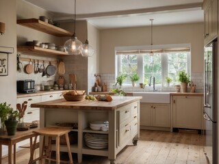Rustic Farmhouse Kitchen Island and Lighting