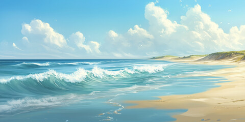 Fototapeta premium beautiful sandy beach and soft blue ocean wave