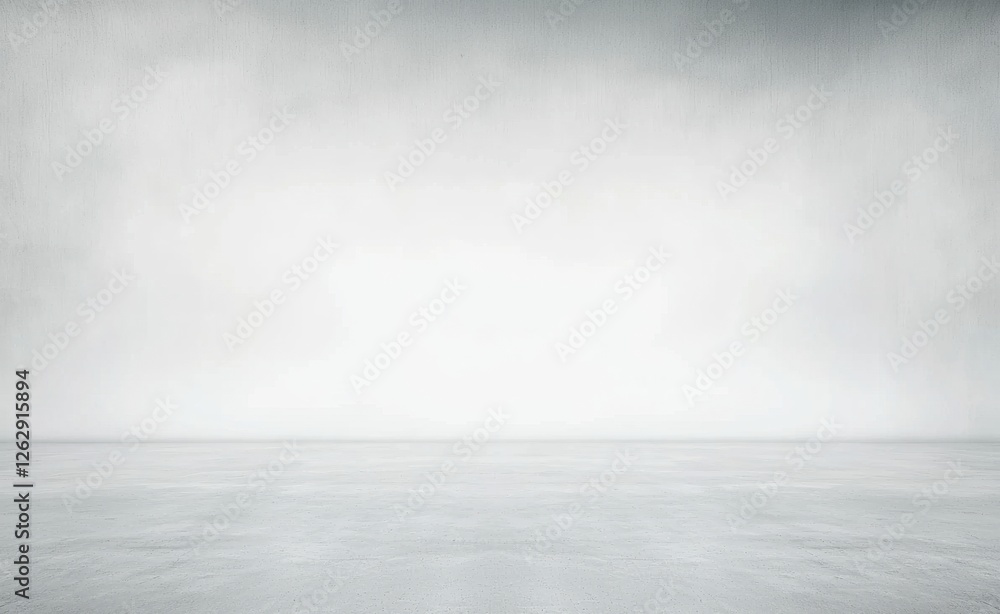 Fototapete White, empty studio background featuring subtle fog and a gray concrete floor, perfect for product presentation and wall mock-up in a minimalist style