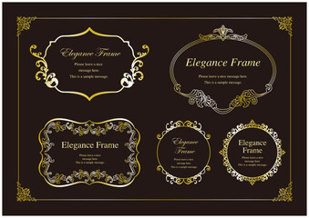 高級感のあるエレガンスなフレームセット、飾り罫、装飾デザイン、上品なあしらい　金、ゴールド