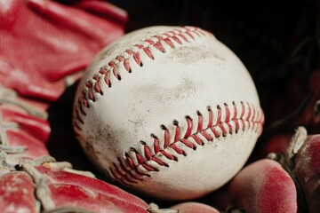 Baseball in red glove, close-up