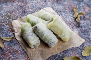 Homemade Cabbage rolls with meat, rice and vegetables.