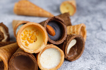 Variety of mini waffle cones.