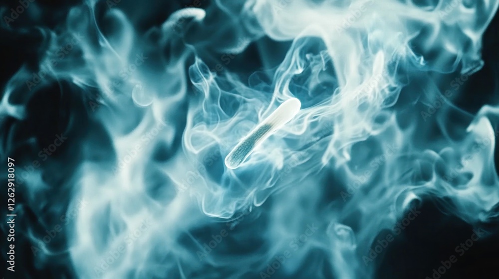 Poster a swirling cloud of smoke with a central object, creating a dramatic visual effect.