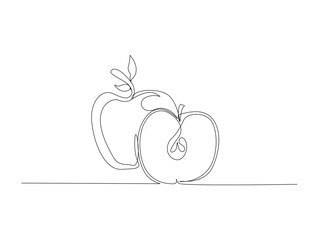 Continuous one line drawing of apple fruit design. Fresh Apple in single line draw illustration. Editable stroke.