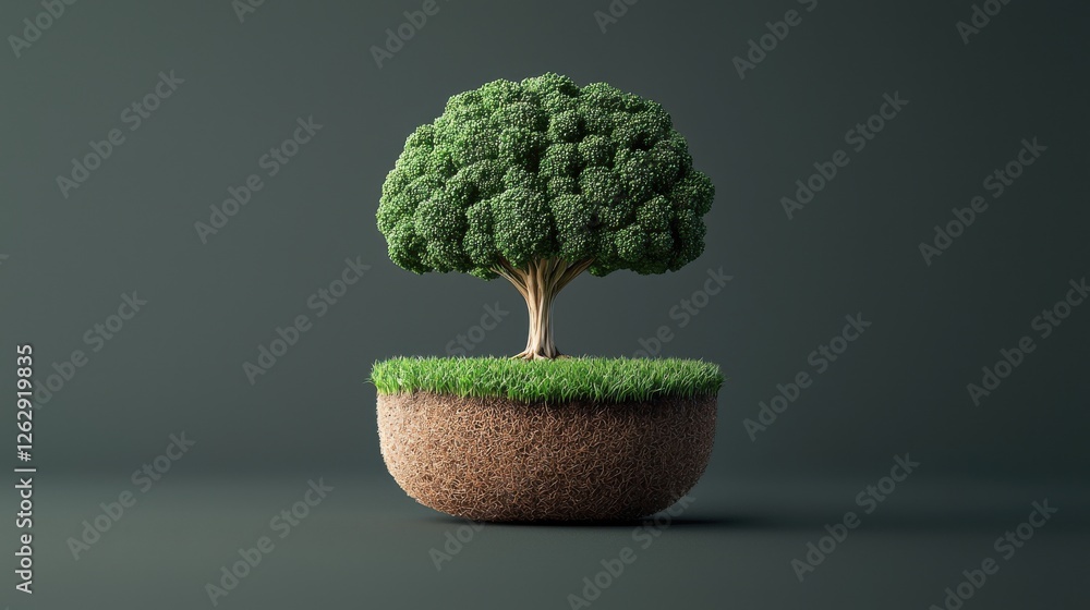 Aufkleber a surreal and captivating digital depicting a floating tree with a brain shaped canopy symbolizing t