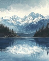 mountain lake reflect the snowy peaks above, creating a harmonious blend of water, sky, and rugged terrain
