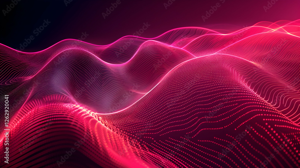 Poster abstract representation of flowing waves in vibrant pink and purple tones, creating a dynamic digita