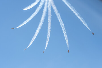 Korea Air Force Black Eagles aerobatic team performs for Arms Forces Day over downtown Seoul, South...