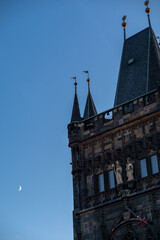 Mala Strana Bridge Tower (Malostranska mostecka vez), gothic gateway tower on the the Charles Bridge in Prague, Chech Republic