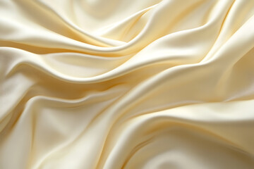 Obraz premium Elegant, soft flowing fabric in warm cream tones. The smooth, silky texture creates a luxurious and delicate aesthetic, perfect for backgrounds, fashion, branding, and artistic designs.