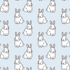 Seamless Bunny Pattern on Soft blue Background