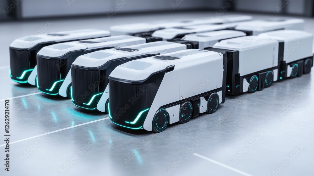 Poster autonomous systems managing efficient logistics and connected fleet dynamics ideal for futuristic su