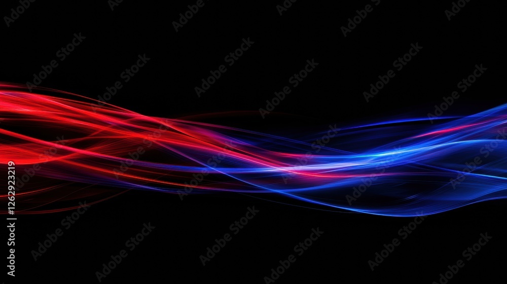 Poster vibrant red and blue light trails create a dynamic motion effect against a black background, capturi