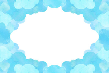 水彩の雲のフレーム　空　水色　青