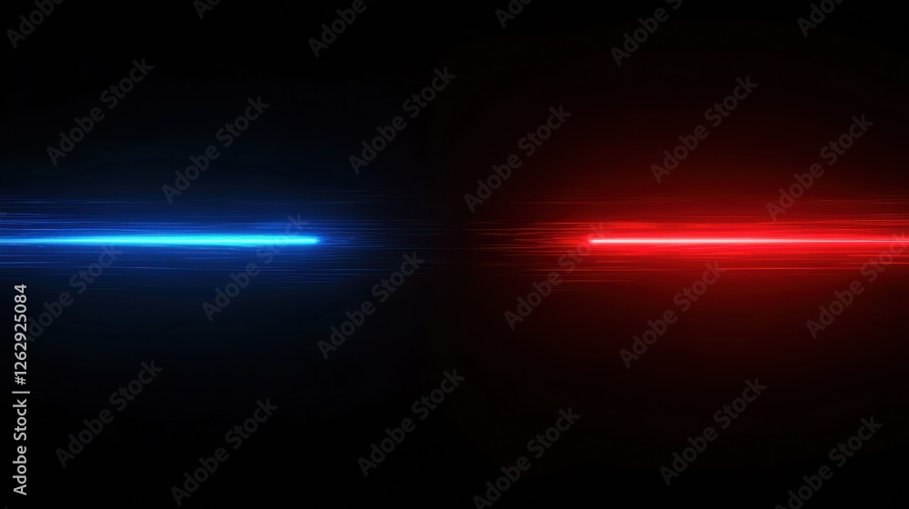 Poster Red and blue light trails create a dynamic speed effect on a black background, evoking futuristic motion and energy with bright neon colors