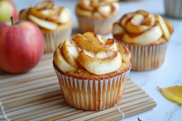 Apple Cinnamon Cupcakes on Bamboo Mat