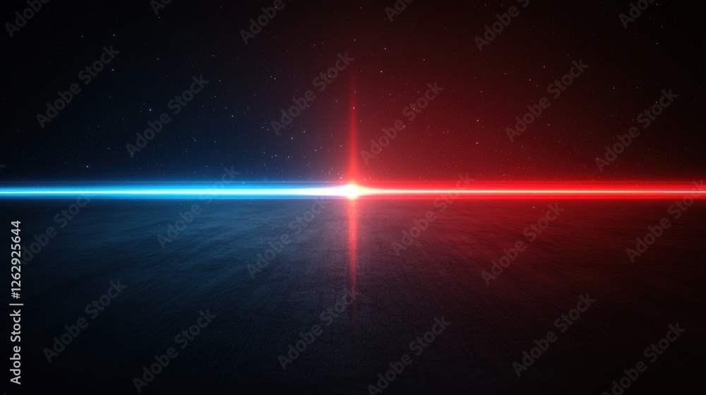 Poster red and blue light streaks create a fast motion blur effect on a black background, evoking speed and