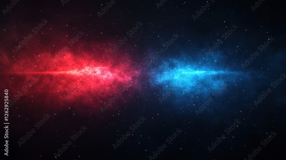 Poster vibrant red and blue light streaks create a fast motion blur effect on a black background, evoking s