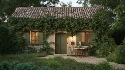 Rustic Stone House Covered in Ivy