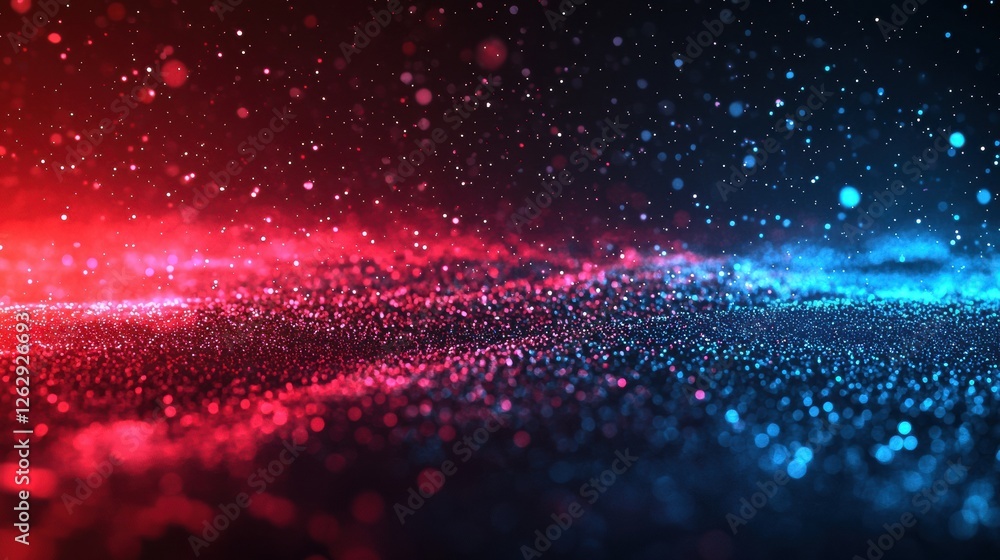 Poster Dynamic red and blue light streaks create a fast-motion blur effect on a dark background, evoking a futuristic and digital art style