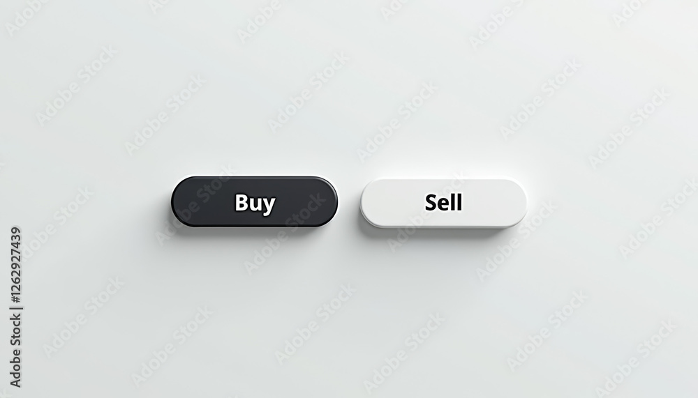 Aufkleber minimalist infographic of buy and sell buttons side by side with subtle gradients on a plain light g